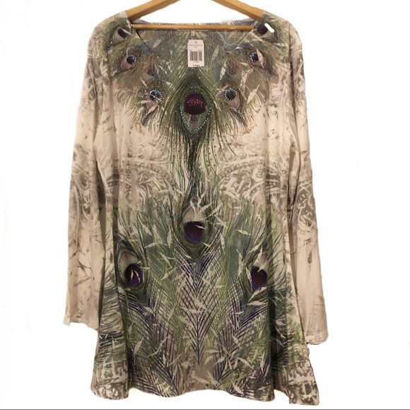 indigo soul Tops - Indigo Soul Peacock Tunic Top Soft Long Sleeve